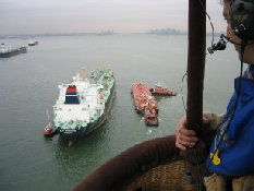 Ron looking down on a tanker waiting to unload it's cargo