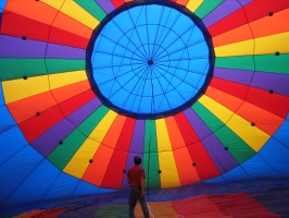 Ron inside a balloon during inflation